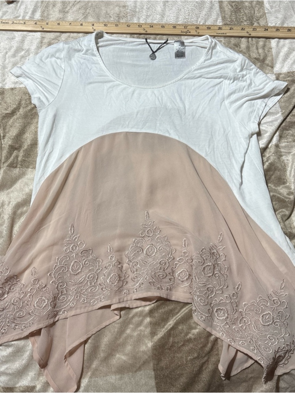 BKE White & Blush Embroidered Layered High-Low Tunic